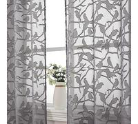 OVZME Anji Charcoal Grey Sheer Curtains 54 Inches Long 2 Panels Set for Living Room, Light Filtering Privacy Textured Bedroom Curtains Rod Pocket Top, Clip Semi Sheer Farmhouse Window Drape, W38 x L54