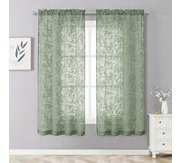 OVZME Anji Green Textured Sheer Curtains 63 Inches Long - Elegant Semi Sheer Curtains for Living Room Bedroom Double Rod Pocket Window Treatments W38 x L63 Inches 2 Panels