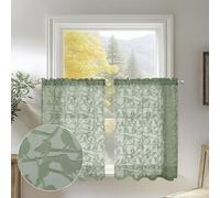 OVZME Anji Textured Sage Green Kitchen Sheer Curtain Tiers 36 inch Length 2 Panels Set, Elegant Farmhouse Short Sheer Curtains for Small Windows/Bathroom/Cafe/Living Room, Dual Rod Pocket, W38xL36