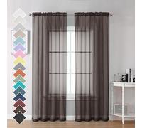 OVZME Basic Rod Pocket Sheer Voile Window Curtain Panels, Brown Chocolate Sheer Curtains 84 Inches Length for Bedroom, 2 x 42 x84
