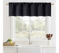 OVZME Black Valance for Windows - Solid Light Filtering Small Curtain Valance for Kitchen, Farmhouse Dual Rod Pocket Short Curtain Window Treatment, 1 Piece, 60" Wx14 L