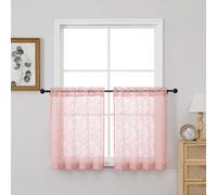 OVZME Blush Pink Kitchen Sheer Curtains 30 inch Length 2 Panels Set, Voile Light Filtering Farmhouse Leaf Jacquard Short Tier Curtains for Cafe Bathroom Bedroom, Dual Rod Pocket, 2x30Wx30L Inches