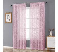 OVZME Blush Pink Sheer Curtains 72 inches Long 2 Panels for Living Room, Jacquard Clip Leaf Pattern Textured Light Filtering Window Semi Sheer Voile Drapes for Bedroom, Each Panel 42 x 72 Inch
