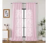 OVZME Blush Pink Sheer Curtains 96 inches Long 2 Panels for Living Room, Jacquard Clip Leaf Pattern Textured Light Filtering Window Semi Sheer Voile Drapes for Bedroom, Each Panel 42 x 96 Inch