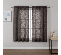 OVZME Brown Sheer Curtains 54 inches Long 2 Panels for Living Room, Jacquard Clip Leaf Pattern Textured Light Filtering Window Semi Sheer Voile Drapes for Bedroom, Each Panel 42 x 54 Inch