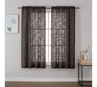 OVZME Brown Sheer Curtains 63 inches Long 2 Panels for Living Room, Jacquard Clip Leaf Pattern Textured Light Filtering Window Semi Sheer Voile Drapes for Bedroom, Each Panel 42 x 63 Inch