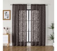 OVZME Brown Sheer Curtains 72 inches Long 2 Panels for Living Room, Jacquard Clip Leaf Pattern Textured Light Filtering Window Semi Sheer Voile Drapes for Bedroom, Each Panel 42 x 72 Inch