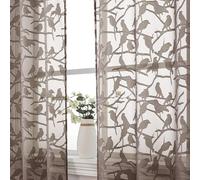 OVZME Brown Sheer Curtains 72 Inches Long 2 Panels Set, Voile Soft Airy Bird Leaf Jacquard Textured Elegant Sheer Curtains for Living Room Bedroom Door Window, Dual Rod Pocket Drapes, 2x38Wx72L Inches