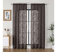 OVZME Brown Sheer Curtains 84 inches Long 2 Panels for Living Room, Jacquard Clip Leaf Pattern Textured Light Filtering Window Semi Sheer Voile Drapes for Bedroom, Each Panel 42 x 84 Inch