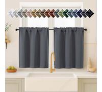 OVZME Charcoal Grey Blackout Curtains for Small Window Treatment, Light Blocking Short Kitchen Window Curtains Over Sink, Dual Rod Pocket Half Window Tiers for Bathroom Basement, Each 40"Wx36"L, 2 PCS