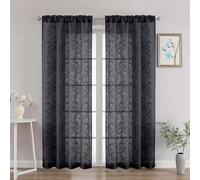 OVZME Charcoal Grey Sheer Curtains 72 Inches Long 2 Panels, Voile Soft Airy Leaf Jacquard Textured Elegant Sheer Curtains for Living Room Bedroom Door Window, Dual Rod Pocket Drapes, 2x42Wx72L Inches
