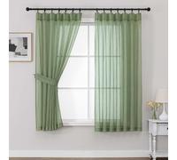OVZME Crushed Sage Green Sheer Curtain 63 Inch Length for Windows 2 Panels Set, Light Filtering Soft Fabric Pinch Pleated Curtains for Living Room Bedroom, Elegant Sheer Window Drapes, 42Wx63L Inches