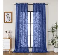 OVZME Dusty Blue Sheer Curtains 96 inches Long 2 Panels for Living Room, Jacquard Clip Leaf Pattern Textured Light Filtering Window Semi Sheer Voile Drapes for Bedroom, Each Panel 42 x 96 Inch