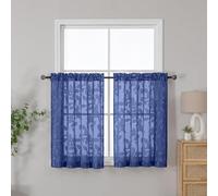 OVZME Dusty Blue Sheer Kitchen Curtains 42 X 36 Inch Length 2 Panels, Semi Sheer Drapes Light Filtering Bathroom Window Curtains, Jacquard Clip Leaf Pattern Short Curtains for Small Window Tiers