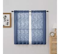 OVZME Dusty Blue Small Sheer Curtains 45 Inch Length 2 Panels, Light Filtering Soft Airy Cafe Curtains Dual Rod Pocket Design, Leaf Jacquard Farmhouse Window Drapes for Kitchen, 2x30Wx45L Inches