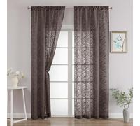 OVZME Extra Long Chocolate Sheer Curtains 96 Inches Long 2 Panels, Elegant Voile Semi Sheer Curtains for Living Room, Textured Leaf Jacquard Window Drapes for Sliding Door, 2x42Wx96L Inches