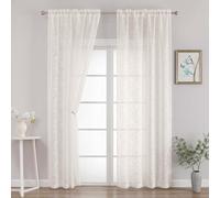 OVZME Extra Long Ivory Sheer Curtains 96 Inches Long 2 Panels Set, Elegant Soft Airy Voile Semi Sheer Curtains for Living Room, Textured Leaf Jacquard Window Drapes for Sliding Door, 2x42Wx96L Inches