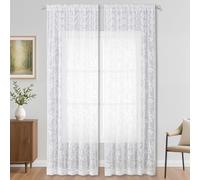 OVZME Extra Long White Sheer Curtains 108 Inches Long, Airy Voile Jacquard Bird Textured Curtains, Semi Sheer Farmhouse Rod Pockets Curtain Drapes for Patio Door, 52W x 108L