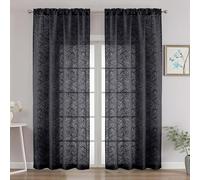 OVZME Extra Wide Charcoal Grey Sheer Curtains 96 Inches Long 2 Panels, Light Filtering Airy Textured Drapes for Living Room Sliding Door, Long Sheer Curtains with Dual Rod Pocket, 2x52Wx96L Inches