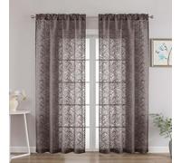 OVZME Extra Wide Chocolate Sheer Curtains 84 Inches Long 2 Panels, Elegant Leaf Clip Jacquard Light Filtering Sheer Curtains, Dual Rod Pocket Textured Drapes for Living Room, 2x52Wx84L Inches