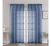 OVZME Extra Wide Dusty Blue Sheer Curtains 90 Inches Long 2 Panels Set, Soft Lightweight Leaf Clip Jacquard Voile Sheer Curtains for Bedroom, Modern Dual Rod Pocket Window Drapes, 2x52Wx90L Inches