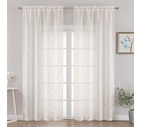 OVZME Extra Wide Ivory Sheer Curtains 96 Inches Long 2 Panels Set, Light Filtering Soft Airy Textured Drapes for Living Room Sliding Door, Long Sheer Curtains with Dual Rod Pocket, 2x52Wx96L Inches