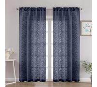 OVZME Extra Wide Navy Blue Sheer Curtains 90 Inches Long 2 Panels Set, Soft Lightweight Leaf Clip Jacquard Voile Sheer Curtains for Bedroom, Modern Dual Rod Pocket Window Drapes, 2x52Wx90L Inches