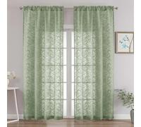 OVZME Extra Wide Sage Green Sheer Curtains 90 Inches Long 2 Panels Set, Soft Lightweight Leaf Clip Jacquard Voile Sheer Curtains for Bedroom, Modern Dual Rod Pocket Window Drapes, 2x52Wx90L Inches