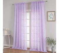 OVZME Extra Wide Sheer Curtains 108 Inches Long 2 Panels Set, Leaf Jacquard Lightweight Textured Semi Sheer Curtains for Sliding Door, Dual Rod Pocket Elegant Drapes, Lavender, 2x52Wx108L Inches