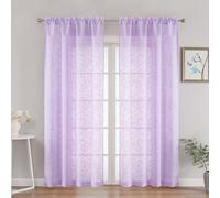 OVZME Extra Wide Sheer Curtains 84 Inches Long 2 Panels, Elegant Leaf Clip Jacquard Light Filtering Sheer Curtains, Dual Rod Pocket Textured Drapes for Living Room, Lavender, 2x52Wx84L Inches