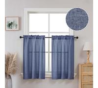 OVZME Faux Linen Blue Curtains Tiers 2 Panels, Light Filtering Soft Airy Farmhouse Slub Window Curtain Panels, 36 Inch Length Drapes for Living Room Bedroom Dining Room Home Decor, 30x36 Inches