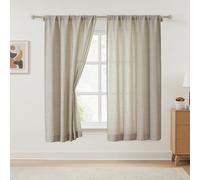 OVZME Faux Linen Curtains 63 Inch Length 2 Panels Set, Farmhouse Light Filtering Privacy Curtains for Living Room Bedroom, Rod Pocket Soft Thick Textured Window Drapes, Linen Color, 2x42Wx63L Inches