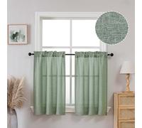 OVZME Faux Linen Green Curtains Tiers 2 Panels, Light Filtering Soft Airy Farmhouse Slub Window Curtain Panels, 36 Inch Length Drapes for Living Room Bedroom Dining Room Home Decor, 30x36 Inch