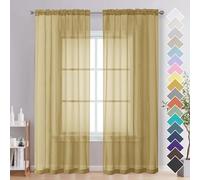 OVZME Gold Sheer Curtains 84 Inches Long 2 Panels - Soft Light Filtering Window Sheer Panels for Living Room/Bedroom, Top Dual Rod Pocket, 1 Pair, Each 42Wx84L Inches