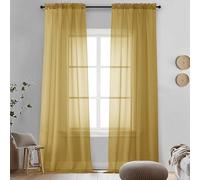 OVZME Gold Sheer Curtains 96 Inches Long 2 Panels - Soft Light Filtering Window Sheer Panels for Living Room/Bedroom, Top Dual Rod Pocket, 1 Pair, Each 42Wx96L Inches