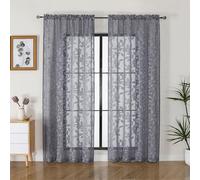 OVZME Grey Sheer Curtains 72 inches Long 2 Panels for Living Room, Jacquard Clip Leaf Pattern Textured Light Filtering Window Semi Sheer Voile Drapes for Bedroom, Each Panel 42 x 72 Inch