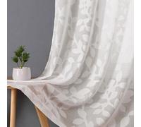 OVZME Ivory Sheer Curtain 42 X 45 Inch Length 2 Panels, Semi Sheer Drapes Light Filtering Textured Window Curtains