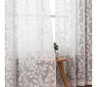 OVZME Ivory Sheer Curtains 84 inches Long 2 Panels for Living Room, Jacquard Clip Leaf Pattern Textured Light Filtering Window Semi Sheer Voile Drapes for Bedroom, Each Panel 42 x 84 Inch
