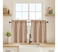 OVZME Kitchen Curtains 24 Inch Length, Light Filtering Faux Linen Textured Small Cafe Curtains, Short Window Curtain Tiers for Cabinet Bathroom Basement RV Camper, 30Wx24L Inch, 2PCS, Terracotta