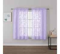 OVZME Lavender Sheer Curtains 42 X 45 Inch Length 2 Panels, Semi Sheer Drapes Light Filtering Textured Window Curtains, Jacquard Clip Leaf Pattern Short Curtains for Small Window Tiers