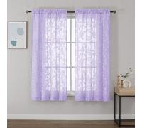 OVZME Lavender Sheer Curtains 63 inches Long 2 Panels for Living Room, Jacquard Clip Leaf Pattern Textured Light Filtering Window Semi Sheer Voile Drapes for Bedroom, Each Panel 42 x 63 Inch