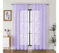 OVZME Lavender Sheer Curtains 84 inches Long 2 Panels for Living Room, Jacquard Clip Leaf Pattern Textured Light Filtering Window Semi Sheer Voile Drapes for Bedroom, Each Panel 42 x 84 Inch