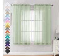 OVZME Light Green Sheer Curtains 63 Inches Long 2 Panels - Soft Light Filtering Window Sheer Panels for Living Room/Bedroom, Top Dual Rod Pocket, 1 Pair, Each 42Wx63L Inches