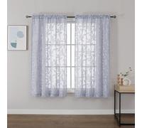 OVZME Light Grey Sheer Curtains 54 inches Long 2 Panels for Living Room, Jacquard Clip Leaf Pattern Textured Light Filtering Window Semi Sheer Voile Drapes for Bedroom, Each Panel 42 x 54 Inch