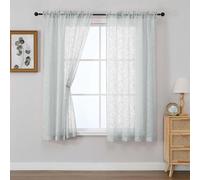 OVZME Light Grey Sheer Curtains 63 Inch Length 2 Panel, Light Filtering Bedroom Curtains with Dual Rod Pocket, Leaf Clip Jacquard Sheer Farmhouse Window Drapes for Living Room, 2x42Wx63L Inches