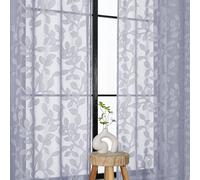 OVZME Light Grey Sheer Curtains 63 inches Long 2 Panels for Living Room, Jacquard Clip Leaf Pattern Textured Light Filtering Window Semi Sheer Voile Drapes for Bedroom, Each Panel 42 x 63 Inch