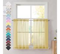 OVZME Mustard Yellow Sheer Curtains, 36 inch 2 Panels Set, Light Filtering Short Voile Curtains Drapes, Rod Pocket, 42W x 36L