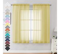 OVZME Mustard Yellow Sheer Curtains 63 Inches Length 2 Panels Rod Pocket Light Weight Soft Curtain Sheers, Voile Drapes for Basement Bathroom Bedroom Living Room, Each is 42W x 63L