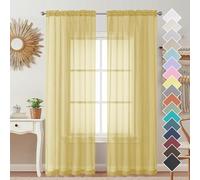 OVZME Mustard Yellow Sheer Curtains 96 Inches Long 2 Panels, Solid Lightweight & Airy Gauzy Window Treatments with Light Filtering for Bedroom, Dual Rod Pocket, Each 42W x 96L