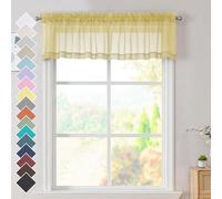 OVZME Mustard Yellow Window Valances Half Window Sheer Curtains, Modern Top Dual Rod Pocket Light Filtering Voile Drapes for Small Window Cafe Sheer Curtains 2 Panels, 42W x 14L Inch